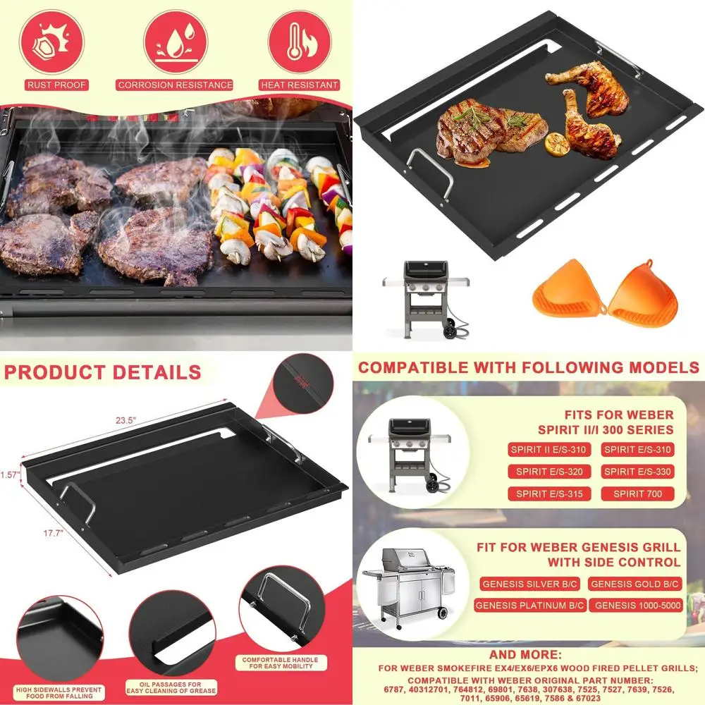 

Full Size Griddle Insert for 300 Series Grills, Carbon Steel, Compatible with E-310, E-320, E-330, S-310, SP-310, Spirit 2 E310,