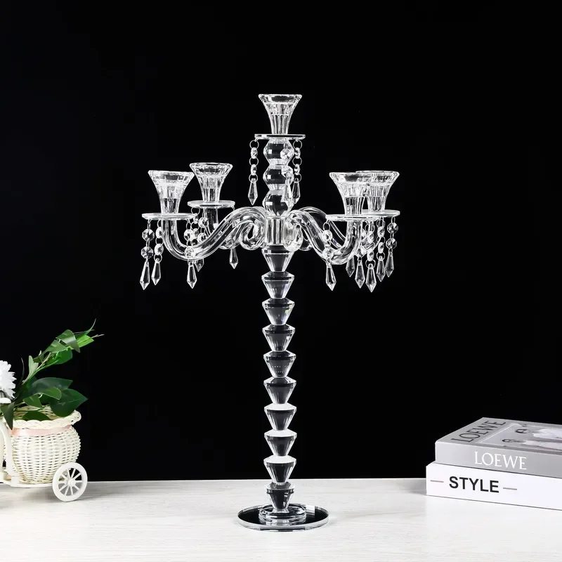 Elegant Crystal Glass Candlestick Holder for Wedding Table Centerpiece Home Decor Ornament Simple Design Banquet Party