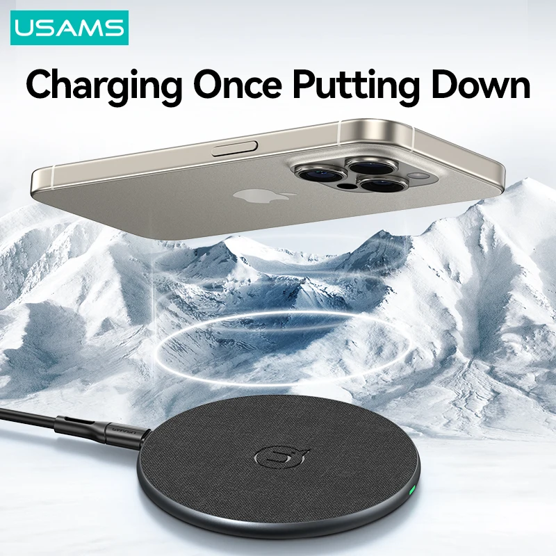 USAMS 15W Fast Wireless Charger for iPhone 15 14 Samsung Xiaomi Qi Wireless Charging Pad Induction Charger For Airpods Earphone