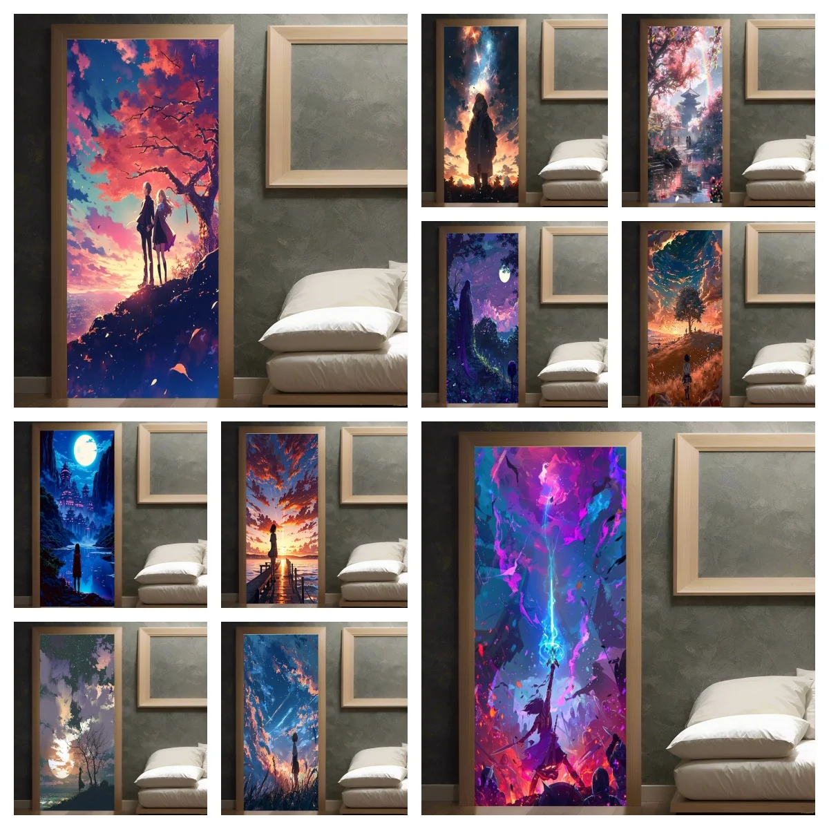 Anime Fantasy Scenic Warrior Art Door Mural Decal Art Wrap Waterproof Aesthetic Vinyl Sticker for Kitchen Refrigerator Decor