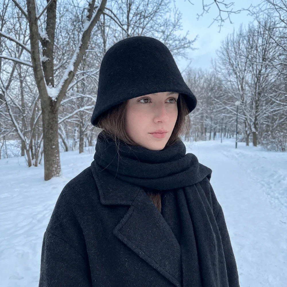 Sweet Solid Color Wool Fisherman Hat Handcrafted Windproof Knitted Beanie Warm Knit Winter Warm Bucket Hat Girl