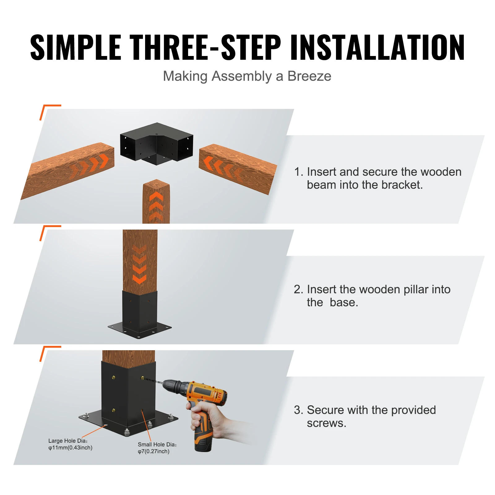 VEVOR Pergola Bracket Kit Heavy Duty Corner Bracket Woodworks DIY Post Base Kit Easy Installation Wooden Beams