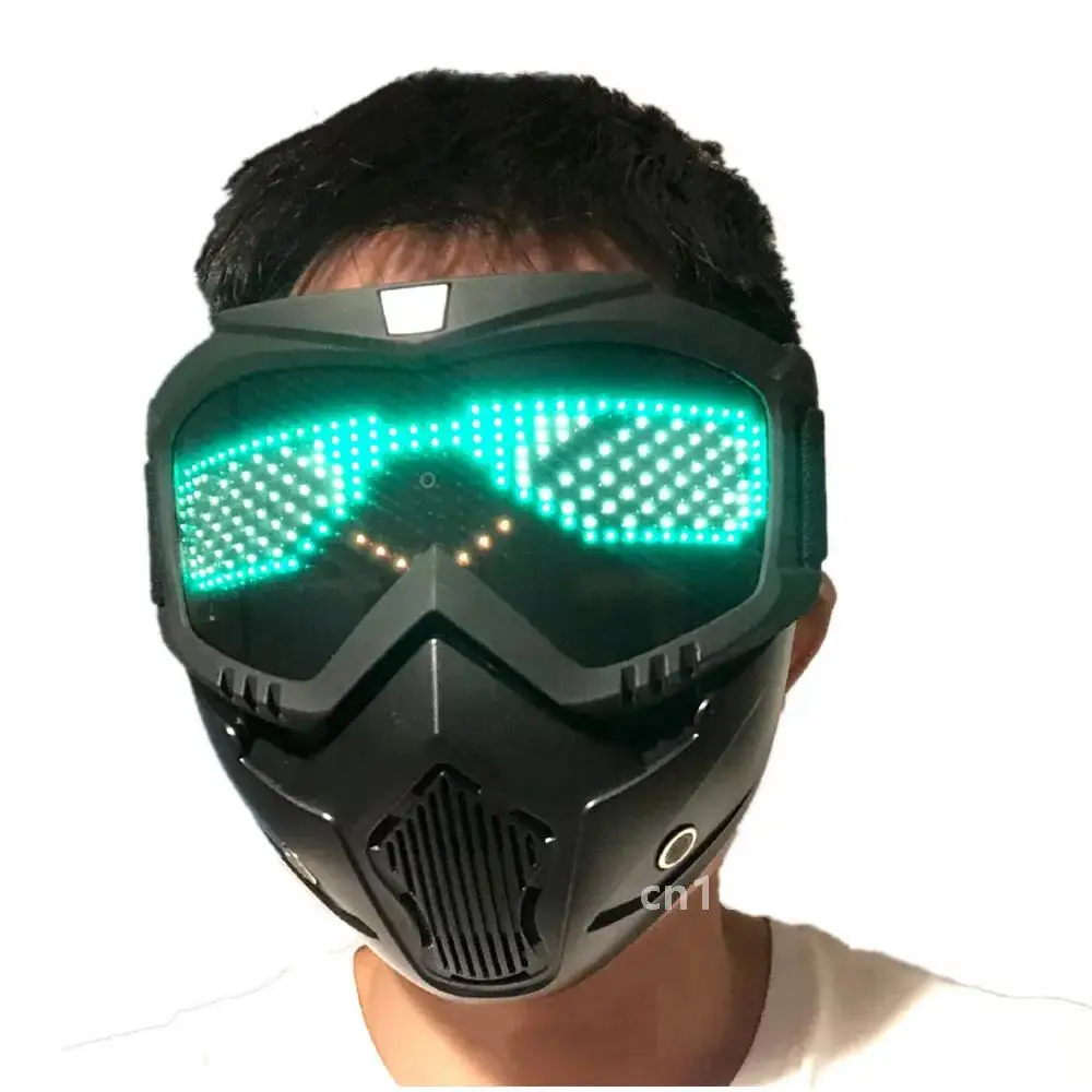 Detachable Bluetooth Rgb Led Light Up Party Motorcycle Off-road Wind Riding Goggles Mask, Built-in Battery Led Display board