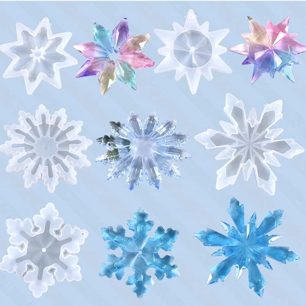 New Christmas Multi Shapes Snowflake Pendant Silicone Mold Hanging Epoxy Resin Mould For DIY Christmas Tree Decor Jewelry Making