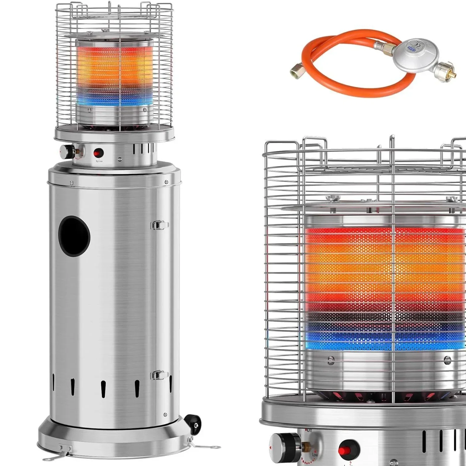 Terrasverwarmer, buitenverwarmer op gas, 6,5 kW, met veiligheidsafsluitklep & kantelbeveiliging, keramische verwarming, propaan, geschikt voor camper, garage en andere ruimtes.
