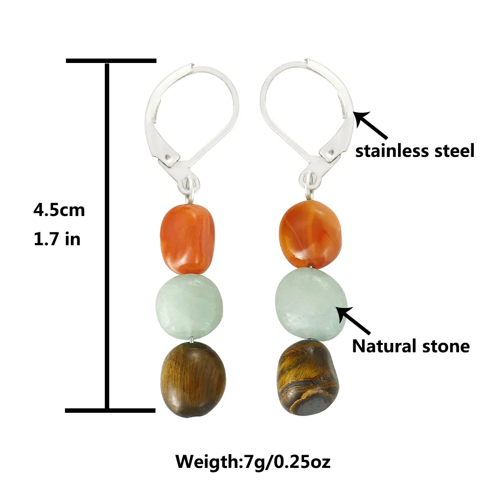6 Pairs/lot Freeform Raw Stone Dangle Earrings Aventurine Red Agate Stainless Steel Women Earrings