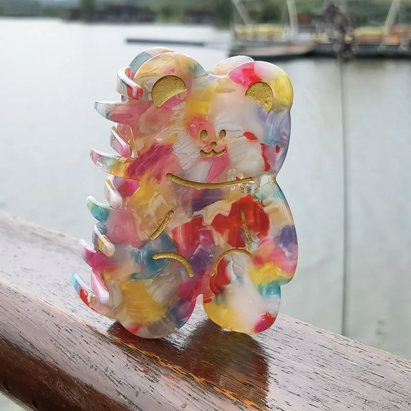 Cute Candy Bear Hair Clips Acetate Hair Clip Rainbow Barrettes Crab Hair Clip Hair Claw Hairpins Hair Accessories for Women Girl