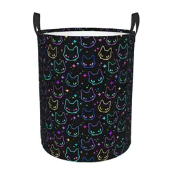 Funny Black Cats Round Laundry Hamper Cute Cat Silhouettes Storage Basket Toys Clothes Organizer Bin for Home Bathroom Bedroom