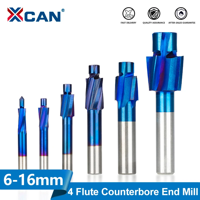 Xcan-フライス工具、カウンタボア、4フルートエンドミル、6〜20mm、cnc、錫コーティング、金属鋼およびアルミニウム用hssカッタービット