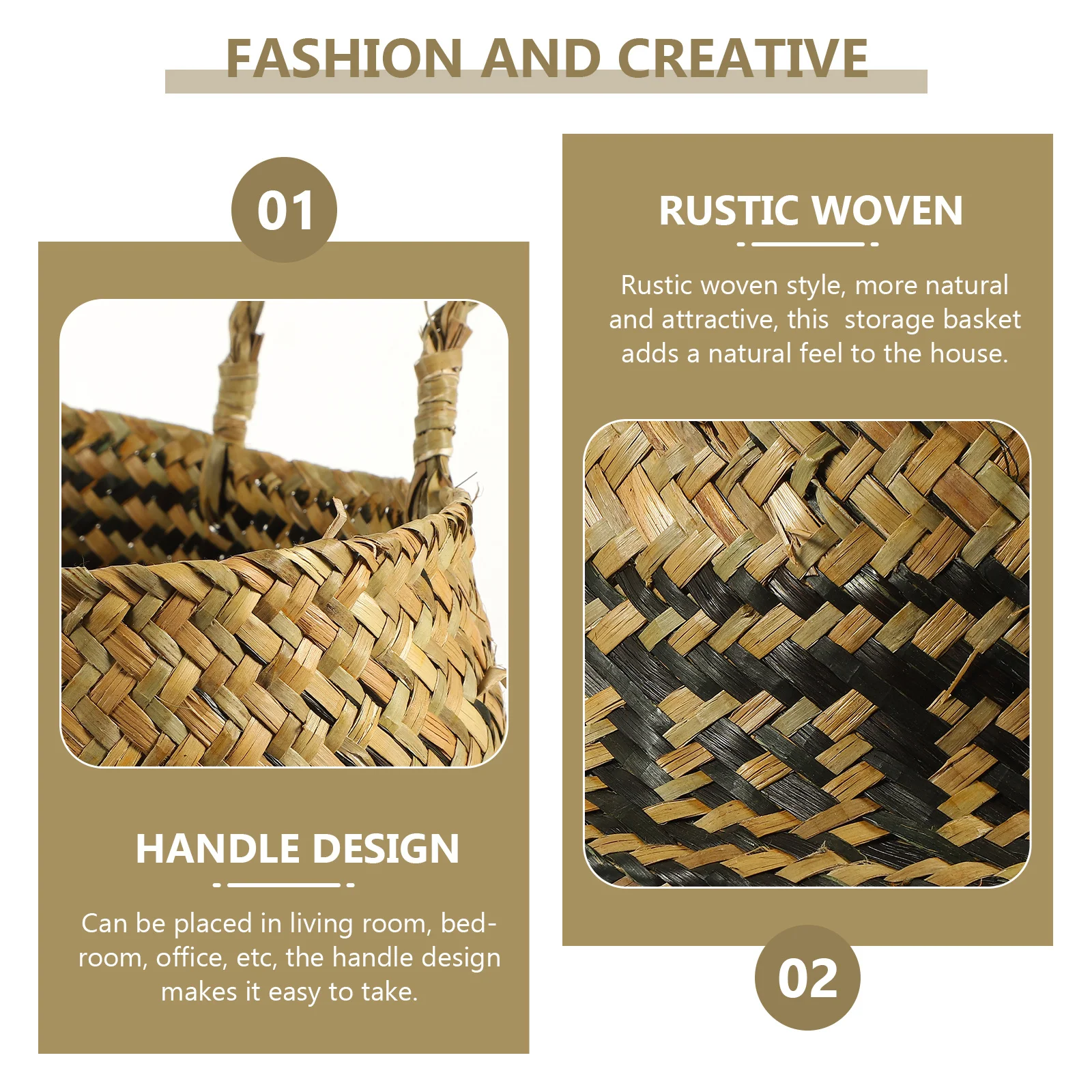 

Grass Woven Flower Basket With Handle Decorative Storage Basket For Plants Indoor Planter Holder Multifunctional Sundries