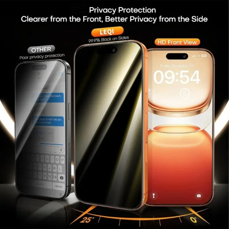 2Pack Privacy Black Frame Tempered Glass Screen Protector for iPhone 17 16 15 14 13 12 11 Pro Max 16 15 Plus 13 12 Mini XR Glass
