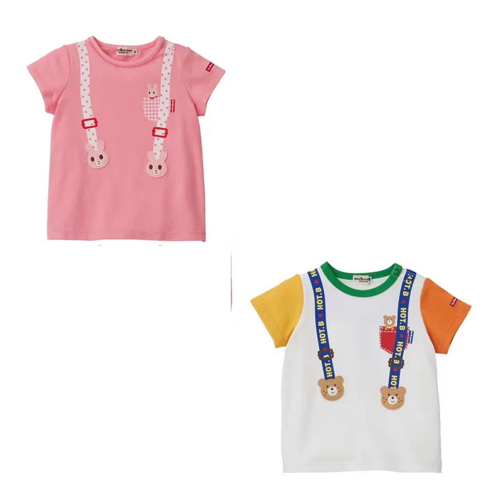 

Boys Girls Faux Suspenders Short Sleeve T-Shirt 2025 Summer Soft Cotton Kids Tee Bunny & Bear Patterns Stylish Korean Outfit