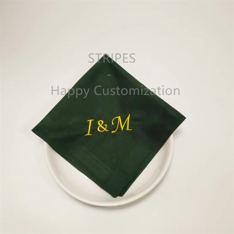 HQ Cotton Solid Color Handkerchief Men's Business Pocket Towel Wedding  Party Gift  Customized Embroidered Napkins