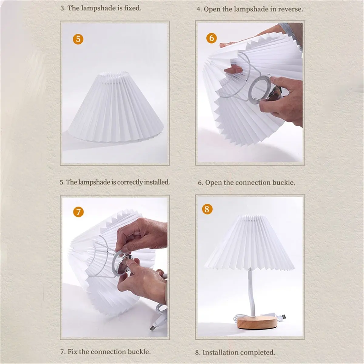AA19 Three-Color Bedroom Sleep Lamp USB Vintage Pleated Fabric Table Lamps Wooden Base Table Lamp with Bracket Groove