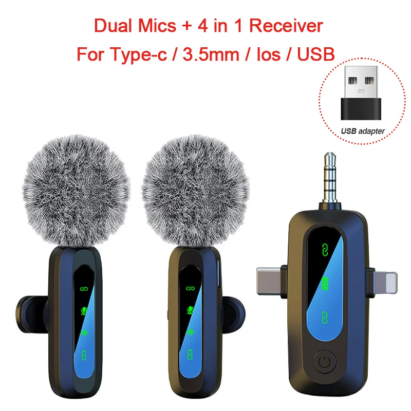 4 in 1 Wireless Lapel Microphone Lavalier Studio Microfono Solapa Inalambrico Mikrofon Do Komputera For Mobile Iphone Camera PC