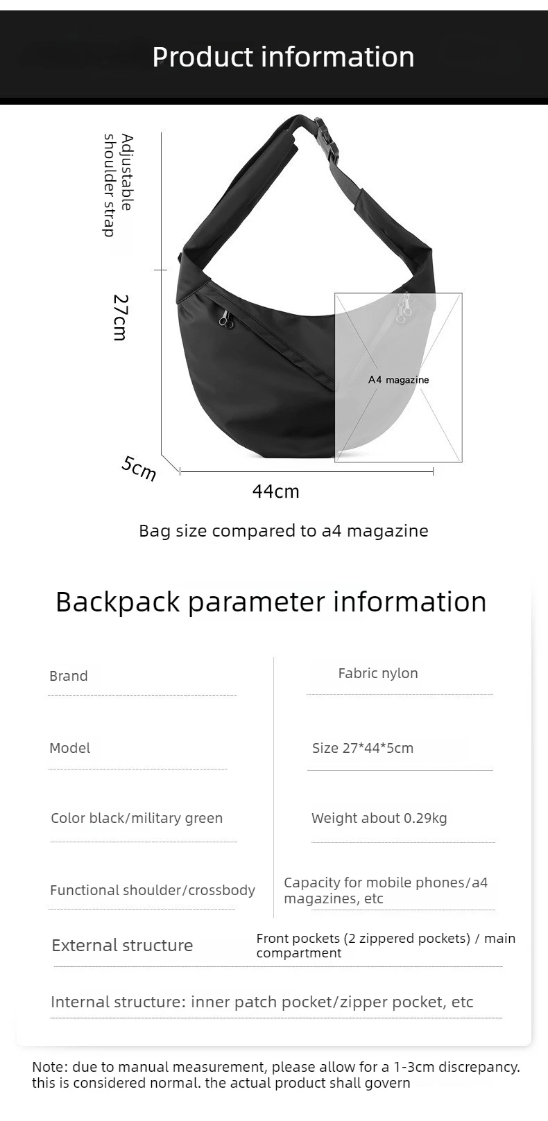 New Large-capacity Simple Men's Dumpling Bag Multi-functional Casual Shoulder Bag Lightweight and Water-resistant Crossbody Bag