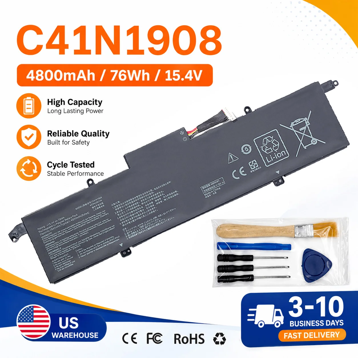 BNN C41N1908 Laptop Battery for ASUS ROG Zephyrus G14 GA401 GA401I GA401II GA401IV GA401IU GA401IH GA401QM GA401QE WITH Tools