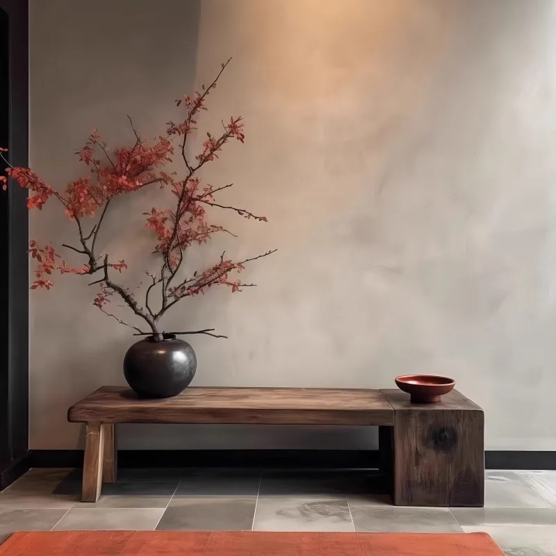 Wind Solid Wood Bench Old Retro Shopping Mall Clothing Store Rest Shoe Change Stool Homestay Creative Courtyard