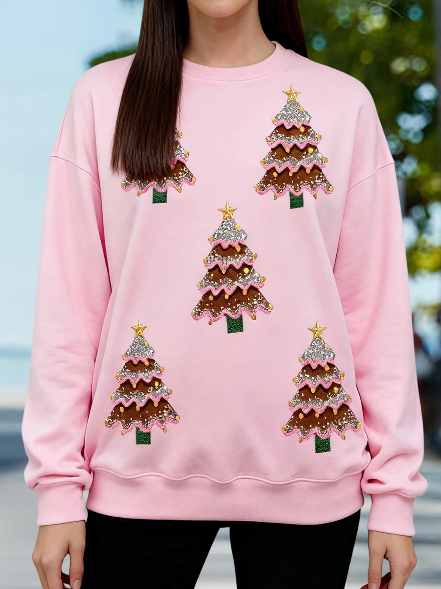 เสื้อสเวตเตอร์มีฮู้ดพิมพ์ลายกวางเรนเดียร์สำหรับผู้หญิงมีฮู้ดแบบมีเชือกผูกและกระเป๋าจิงโจ้สำหรับฤดูหนาว