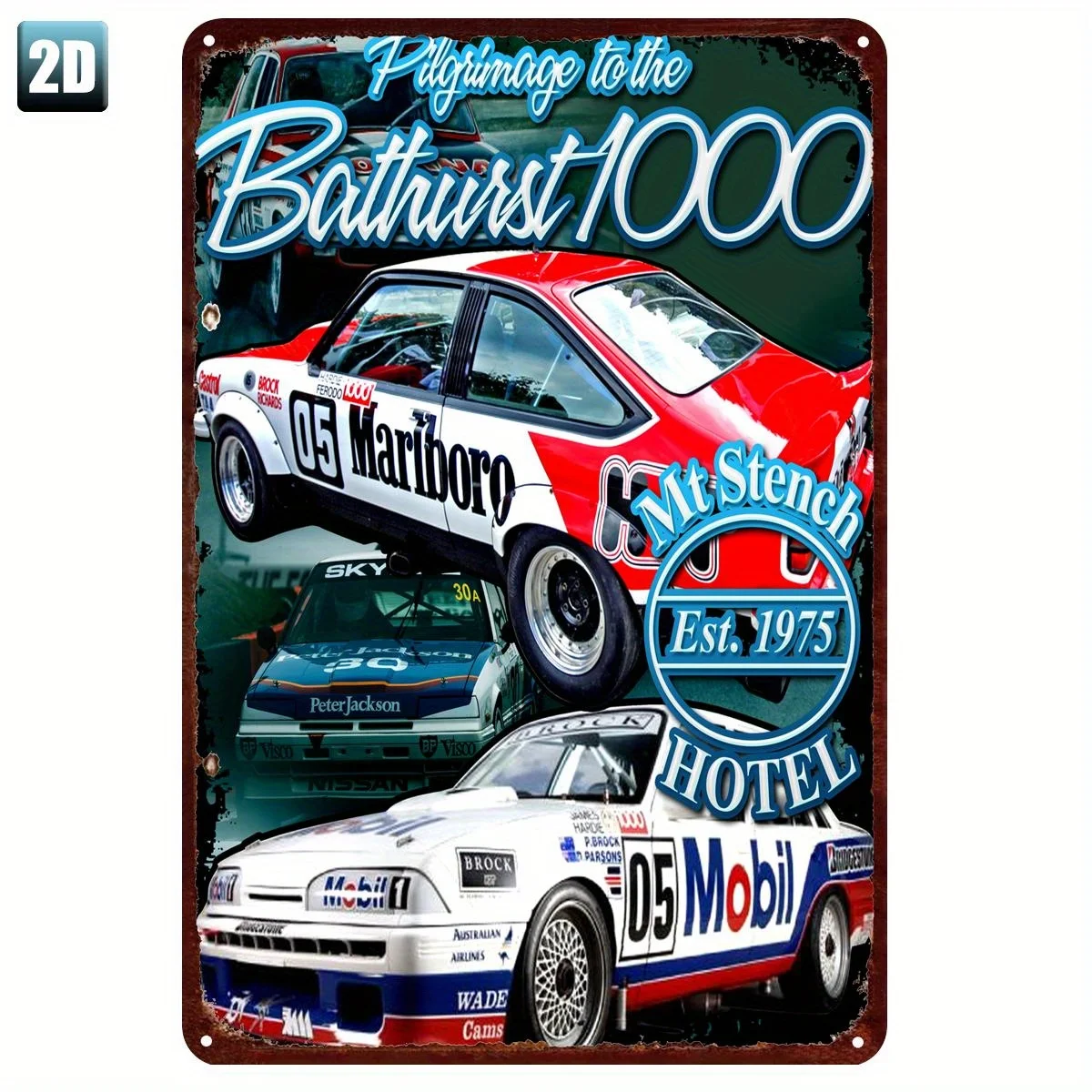 Bathurst 1000 Racing Cars Metal Tin Sign - Classic Motorsport Memorabilia, , Iron Wall Art Featuring Iconic Race and Sponsor Log