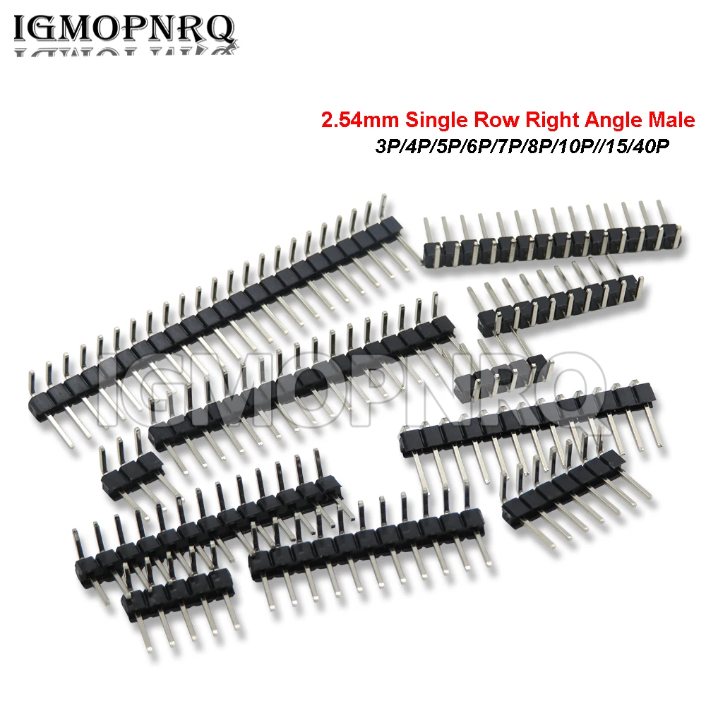 10PCS 1x2/3/4/5/6/8/10/40 PIN bent feet Single Row Right Angle 2.54MM spacing Connector Socket Male Header/4p/6p/8p/20p/40p
