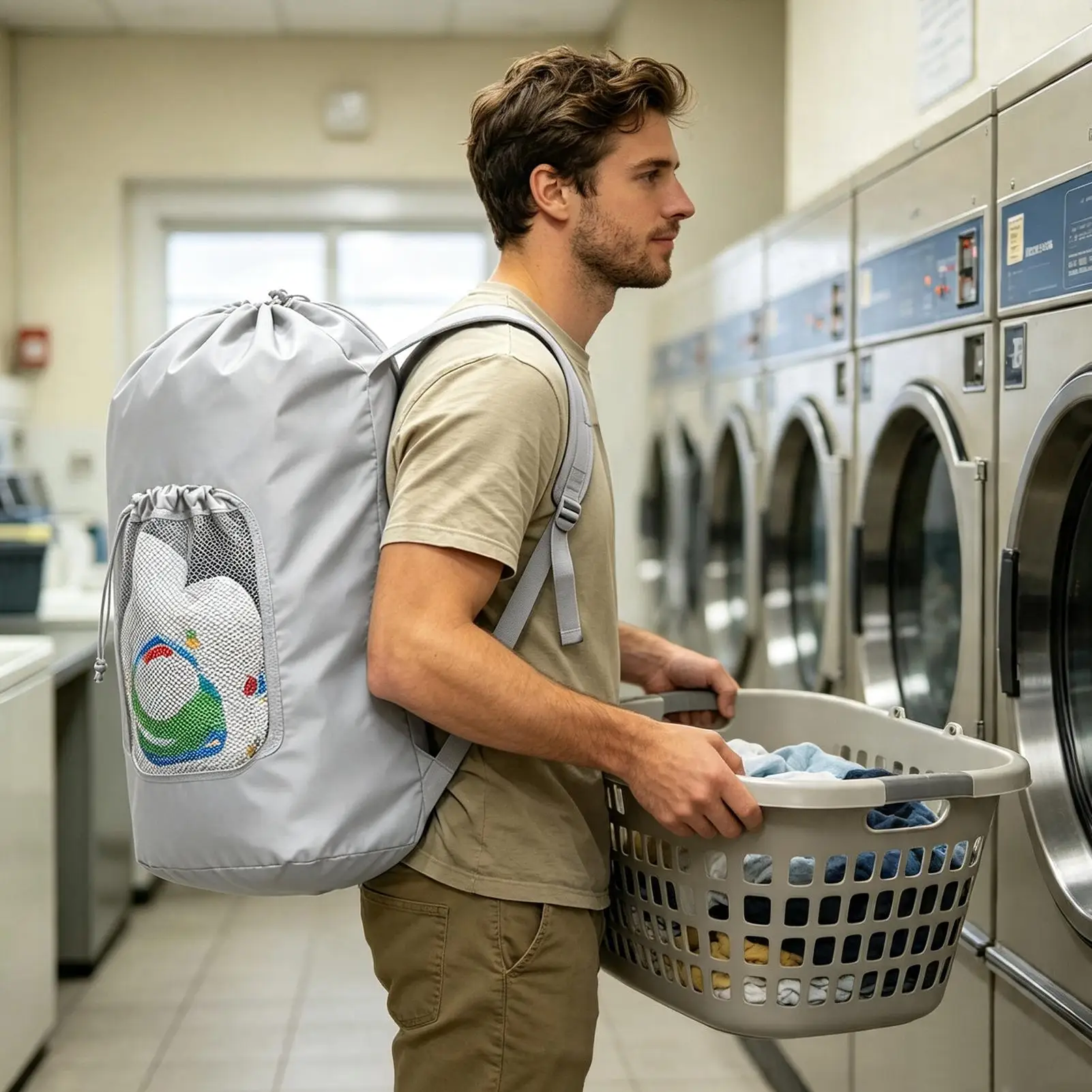 Laundry Basket Backpack 95L Foldable Waterproof Bag Drawstring Closure Oxford Fabric Laundry Hamper Backpack For Dorm College