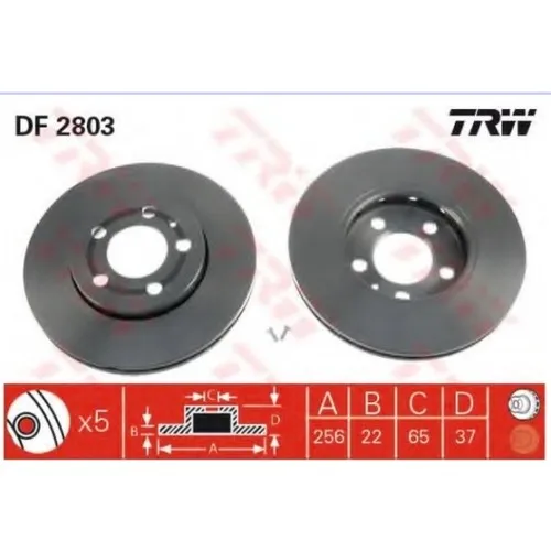 Trw Brake Disc Front 5D 256Mm Golf Iv Bora 98