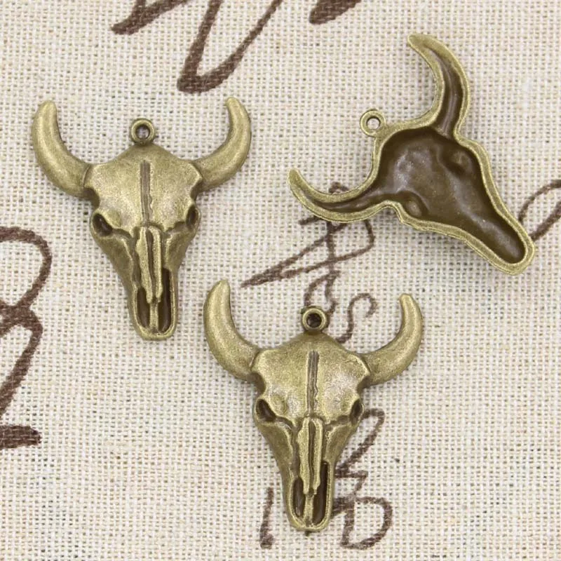 8pcs Charms Skull Bull Ox Head 32x28mm Antique Bronze Silver Color Pendants Making DIY Handmade Tibetan Bronze Jewelry