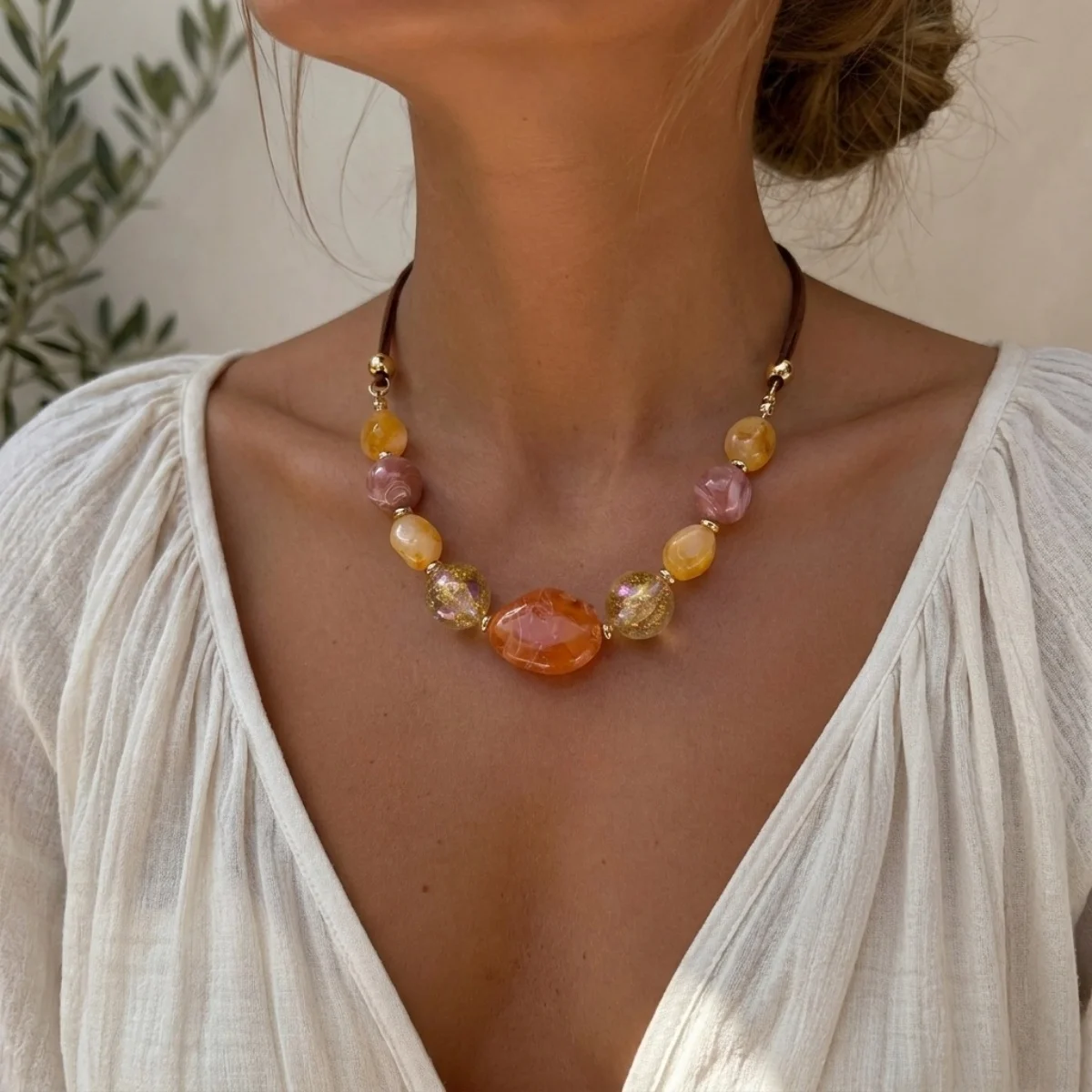 Ins Vintage Mehrfarbige Unregelmäßige Acrylperlen-Halskette für Damen und Herren, Handgefertigte Samtkette, Harzperlen-Choker, Ästhetischer Schmuck – Detail 22