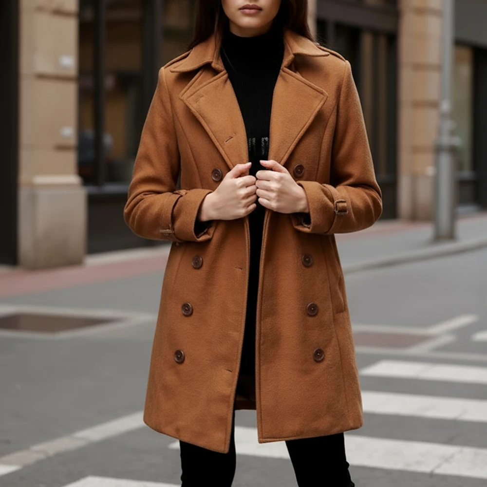 

Женские куртки на подкладке, двубортное женское свободное пальто, уличная одежда, элегантные однотонные пальто с карманами и лацканами на осень-весну