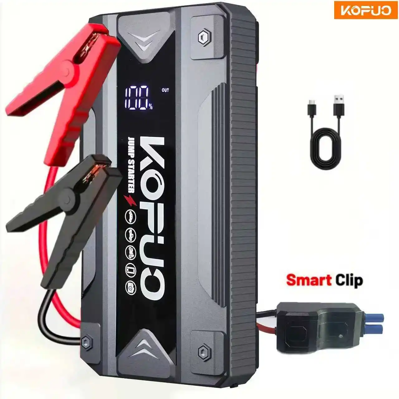 

KOPUO 3000A Car Jump Starter for All Gas/Diesel Engines, Power Bank with LED Light & USB/Type-C, 12V Battery Booster