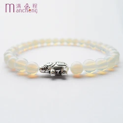 official-website 2 rupee item 6MM Male Ancient elephant White opal beads bracelet bangles natural opal Elephant bracelet women