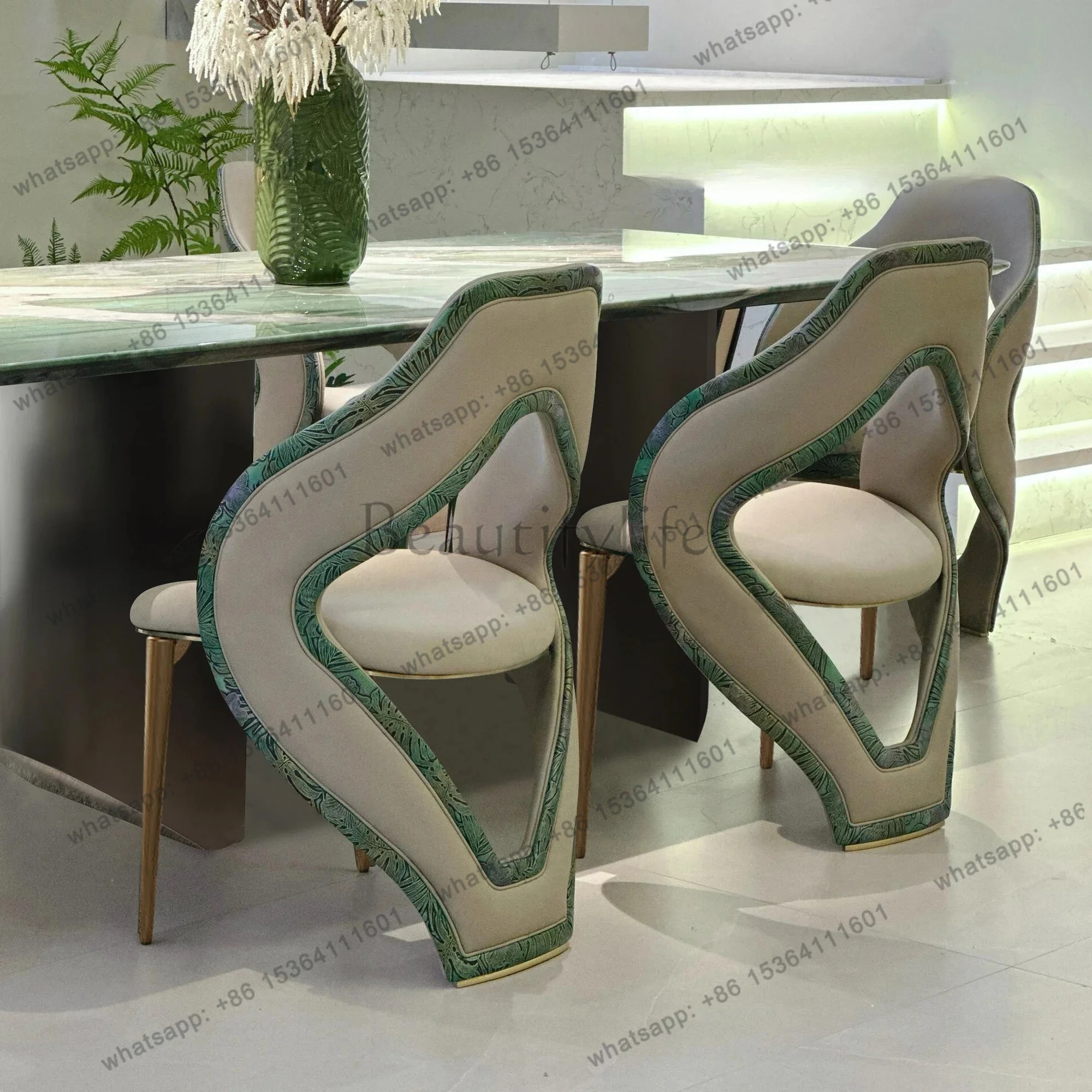 yj32 Patek Philippe green luxury stone dining table green natural marble dining table Italian light luxury high-end dining table