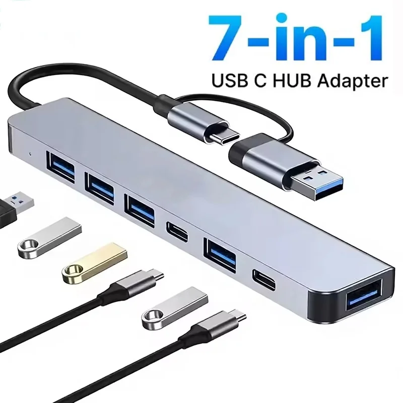 7 In 1 USB C Docking Station USB 3.0 Hub Type C Adapter 5Gbps High Speed Splitter OTG For PS4 Laptop For Macbook Accessories PC