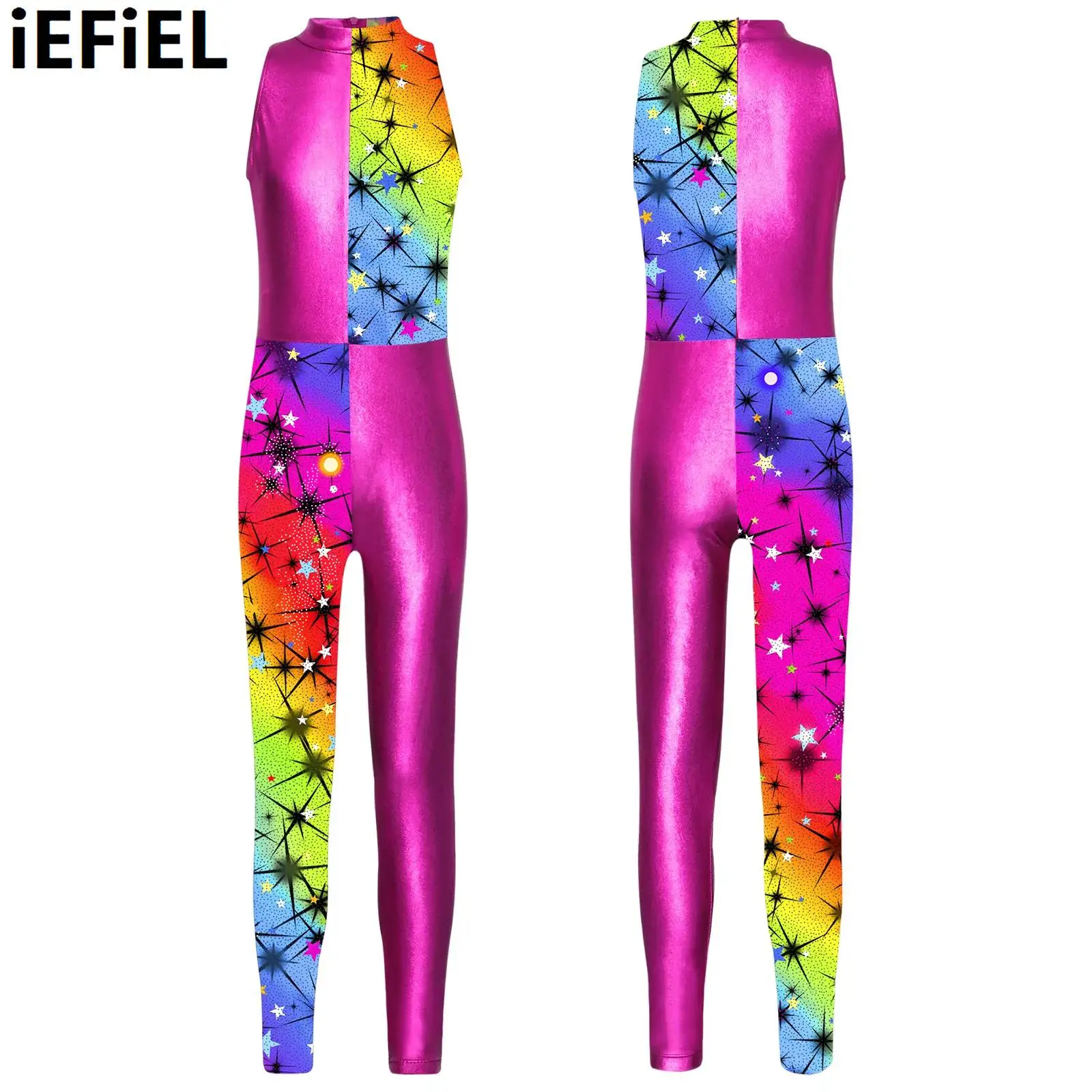 Kids Girls Print One-piece Dance Leotard Stretchy Full Length Patchwork Bodysuit Dance Yoga Gymnastic Sport Costumes