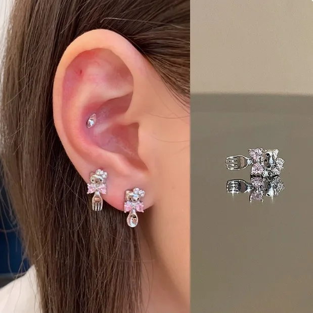 Hello Kitty Ear Nails Titanium Steel Cute Cochlear Nails Cartoon Anime Women Supplies Desktop Decoration Student Gift Wholesale