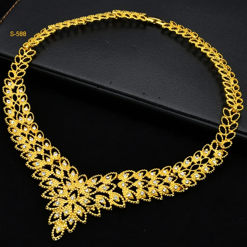 Italian Bridal Gold Plated Jewelry Set For Women African Indian 24K Gold Color Pendant Necklace Earring Set Dubai Party Gifts view 3