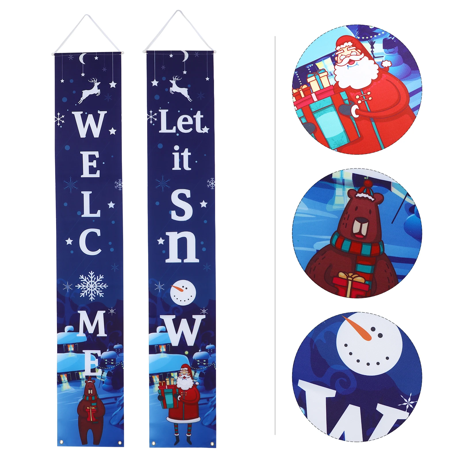 

1 Pair Christmas Door Banner Decorative Couplet Outdoor Door Sign Welcome Banners Holiday Porch Decoration Reusable Festive