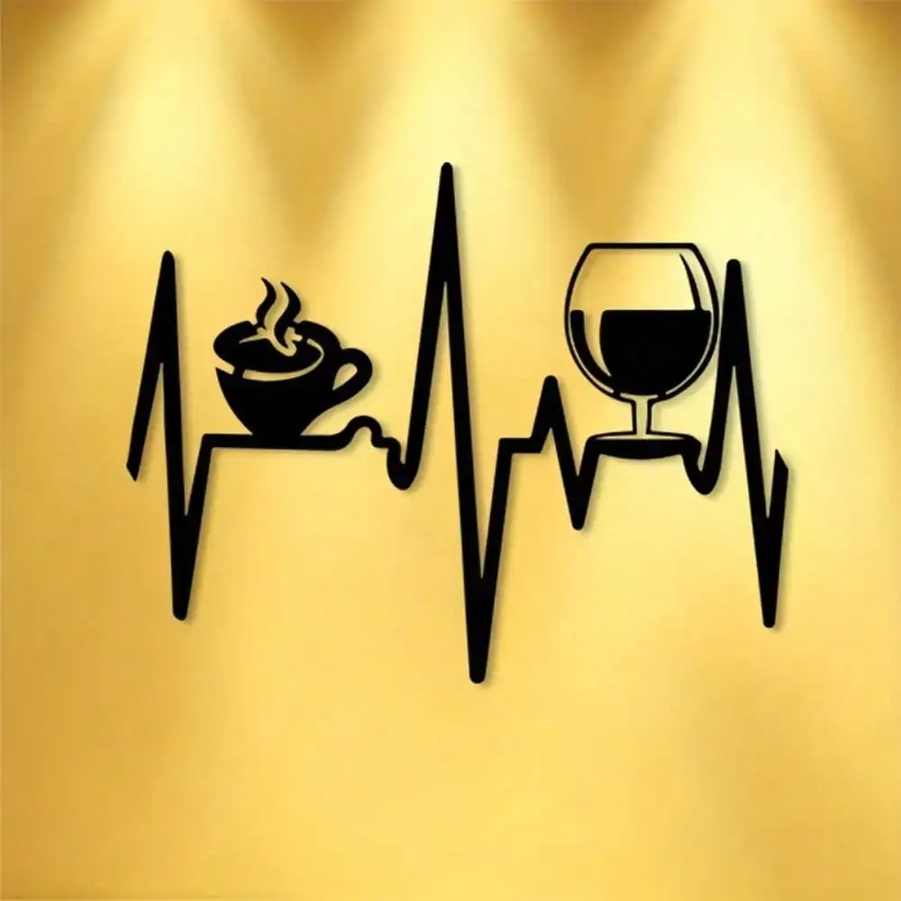 CIFbuy Metal Wall Art Heartbeat Wine Glass Coffee Cup Sculpture Mural Resistant Coating Decor for Bar Lounge Indoor Outdoor