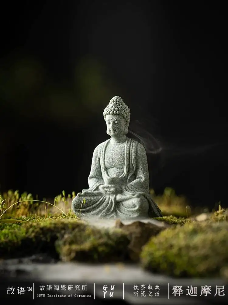 Chinese-Style Green Sandstone Tathagata Buddha Desktop Ornament, Aquarium Landscaping, Home Decoration, High-End Handcrafted