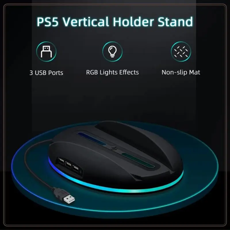 

Reliable-For Ps5 Game Console RGB LED Vertical Lighting Base Stand With USB Hub Gamepad/Keyboard Game Console Accessory,For Ps5