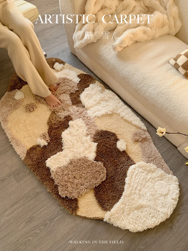 

Soft Fluffy Scenic Bedside Carpet Floor Pad Cozy Mat Shallow Mass Shaggy Tufted Rug Non-Slip Mat Absorbent Home Decoration