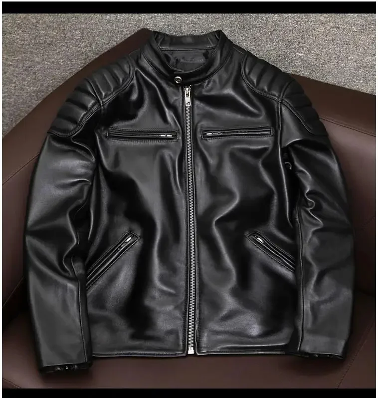 

YR!Wholesales.Mens real natural cowhide cloth.100%.Cool Motor Rider leather jacket.Plus size slim fit cloth