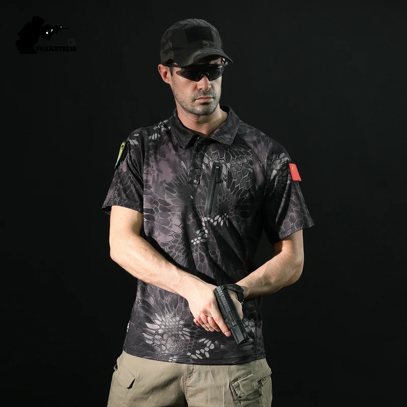 Summer Camo Men\'s Polos Short Sleeve Quick Drying Airsoft Tactical Shirts Men Clothing Outdoor Hunting Camping Tees A2F25