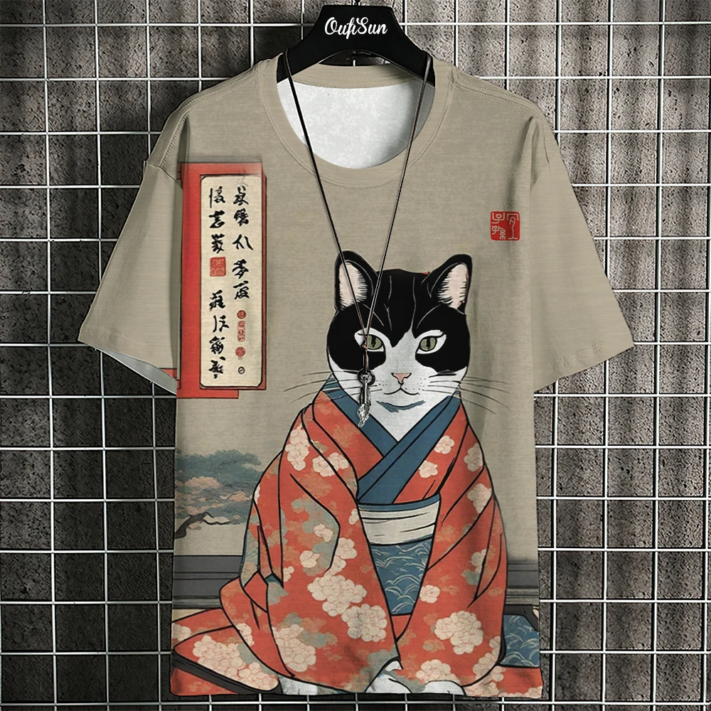 Retro Men\'s T-Shirt Animal Print Short Sleeve T-Shirt Ukiyo-E Print Oversized T-Shirt For Men Summer Quick Dry Tee Harajuku Tops