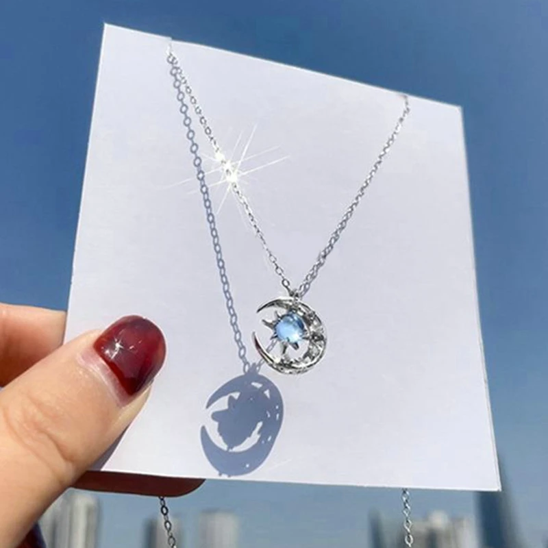 Hollow Out Moon Star Colar com pingente para mulheres, elegante luz de fada, corrente de clavícula crescente luxuosa, joalheria, moda