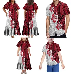 Estate stile isola polinesiana abbigliamento familiare manica corta camicia per bambini da uomo e abito lungo da donna Tongan personalizzato