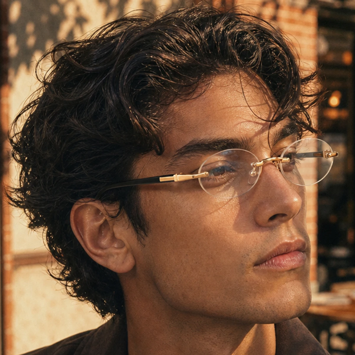 1 Pair of Men's Oval-Shaped Rimless Non-Prescription Glasses, Retro, Elegant, Understated, Classy, Fashionable Men's Glasses, Suitable for Casual Wear in Cafes, Street Strolls, Store Visits, and Daily Commuting