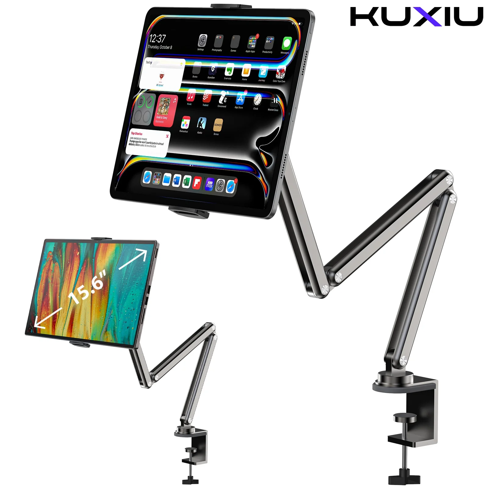 KUXIU Aluminum Alloy Tablet Stand,Adjustable Arm Holder For Portable Monitor 7-15.6'' For iPad 10/9th, iPad 13/12.9/11''Series