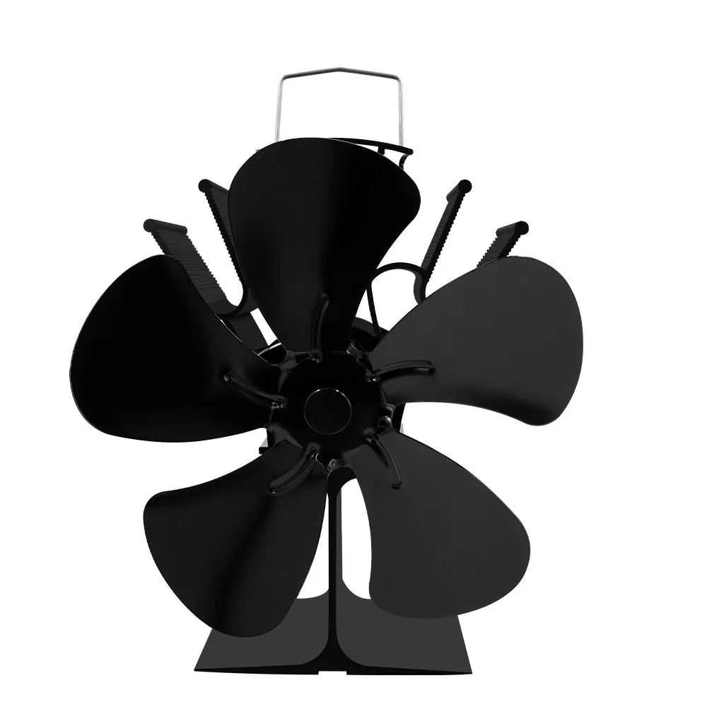 Ventilateur de poêle à chaleur écologique silencieux noir 5 pales bûche brûleur à bois ventilateur de cheminée Distribution de chaleur efficace réchauffeur d'hiver maison